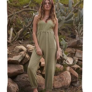 FREE PEOPLE Kyle One Piece Jumpersuit Overalls Jogger Olive Dusty Green Size XS